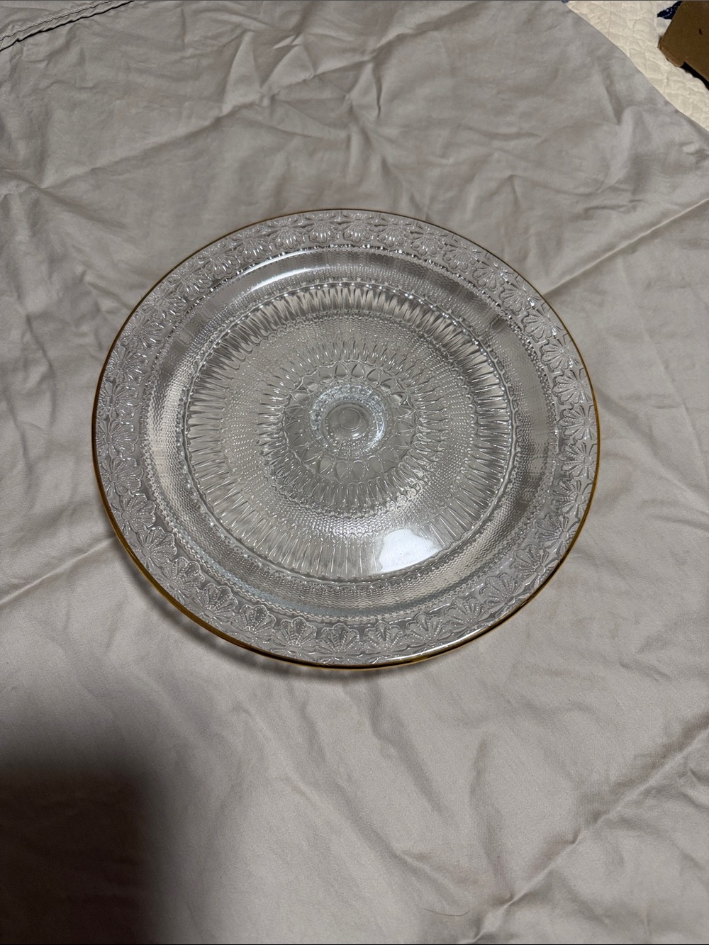 Clear Glass Dinner Plate with Gold Trim - Elegant Embossed Design